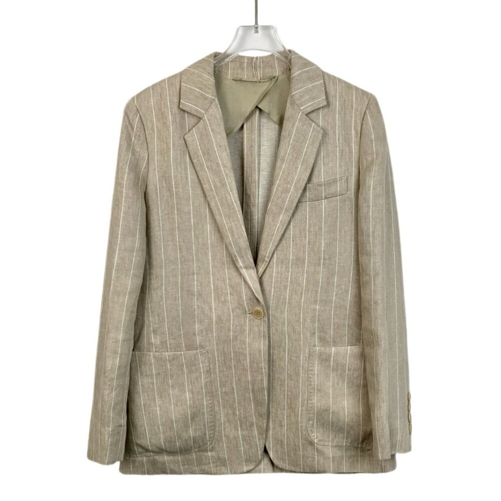 MaxMara Beige Vertical Striped Single-Button Suit Jacket XS 36